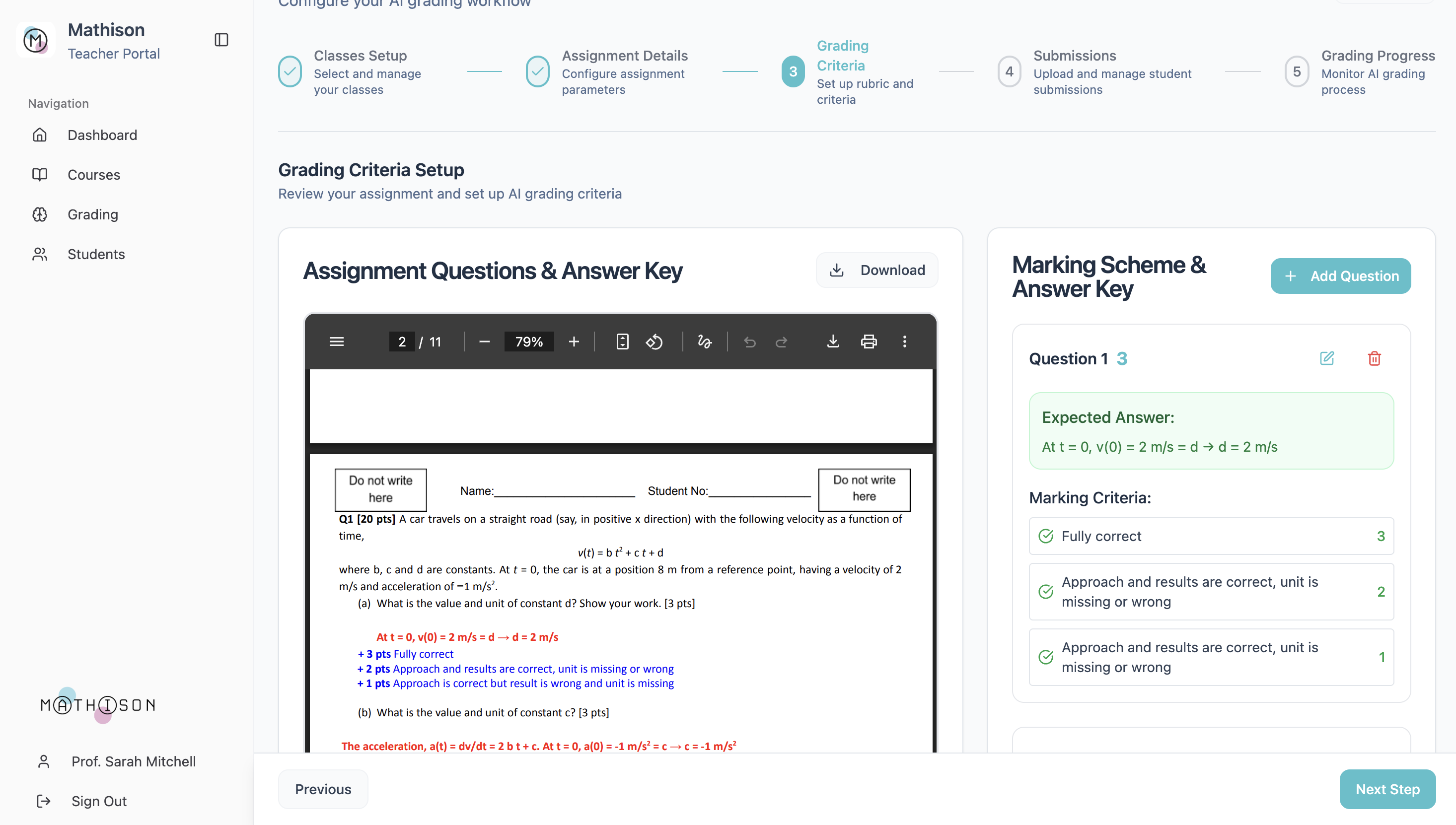 AI Grading Review Interface